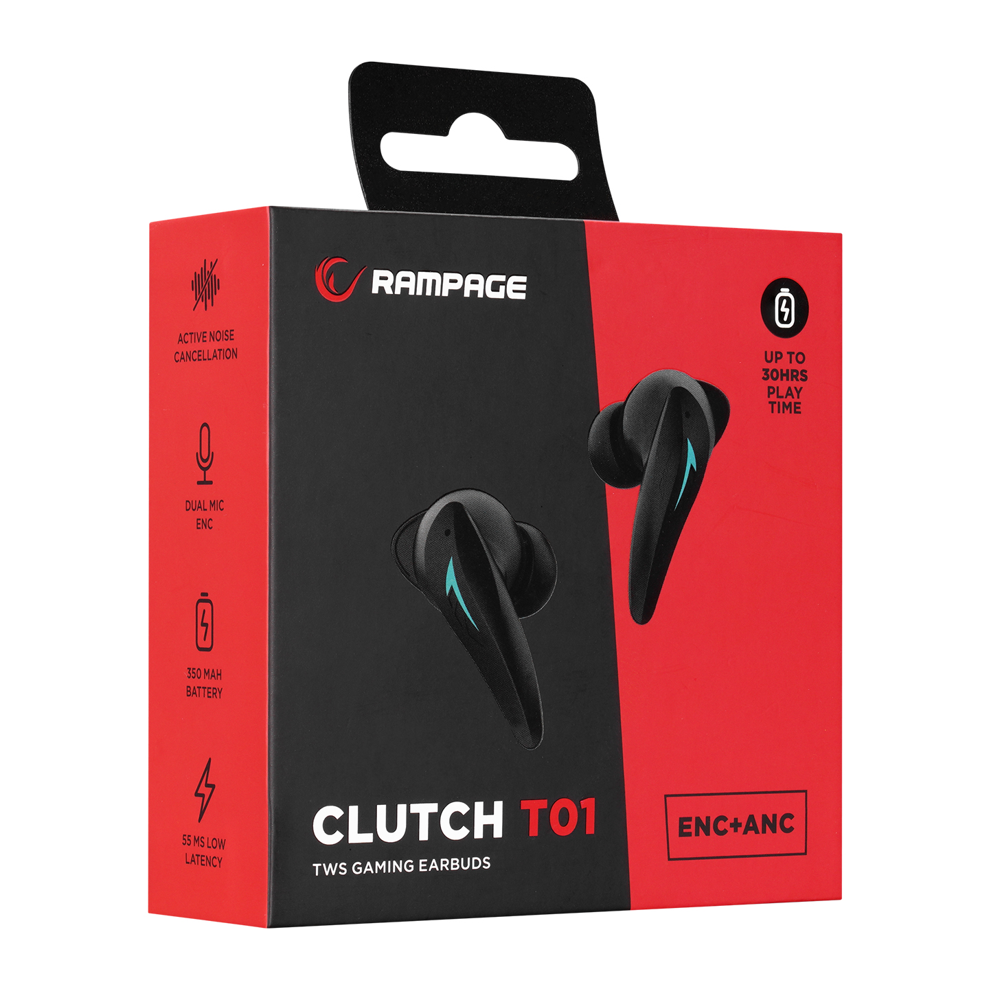 Rampage Clutch T01 Siyah 4 Mikrofonlu ENC+ANC Oyuncu Bluetooth V5-3 TWS Gerçek Kablosuz Kulaklık
